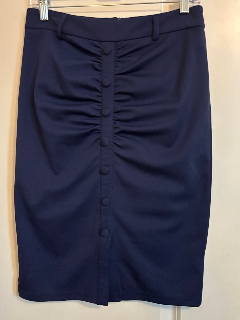 Belle Poque Navy Ruched Front Button Pencil Skirt M
